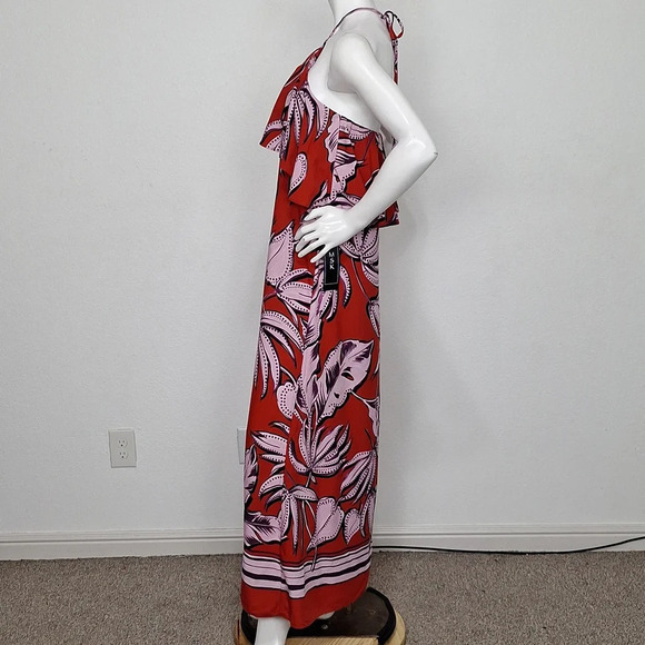 MSK "NEW" Aurora Red Floral Tropical Bohemian Halter Neck Boho Maxi Dress Size S - Picture 6 of 15